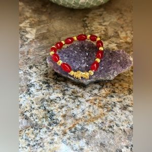 Gold Dragon Red Beaded Stretch Bracelet